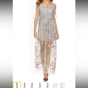 Long tulle embroidery dress